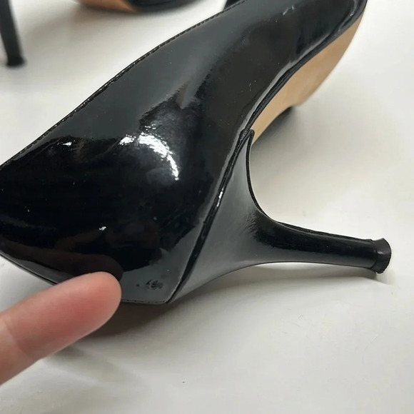 Stuart Weitzman Heels High Heel Pumps Shoe Peep Toe Shiny Patent Leather Black 8 - Picture 5 of 11